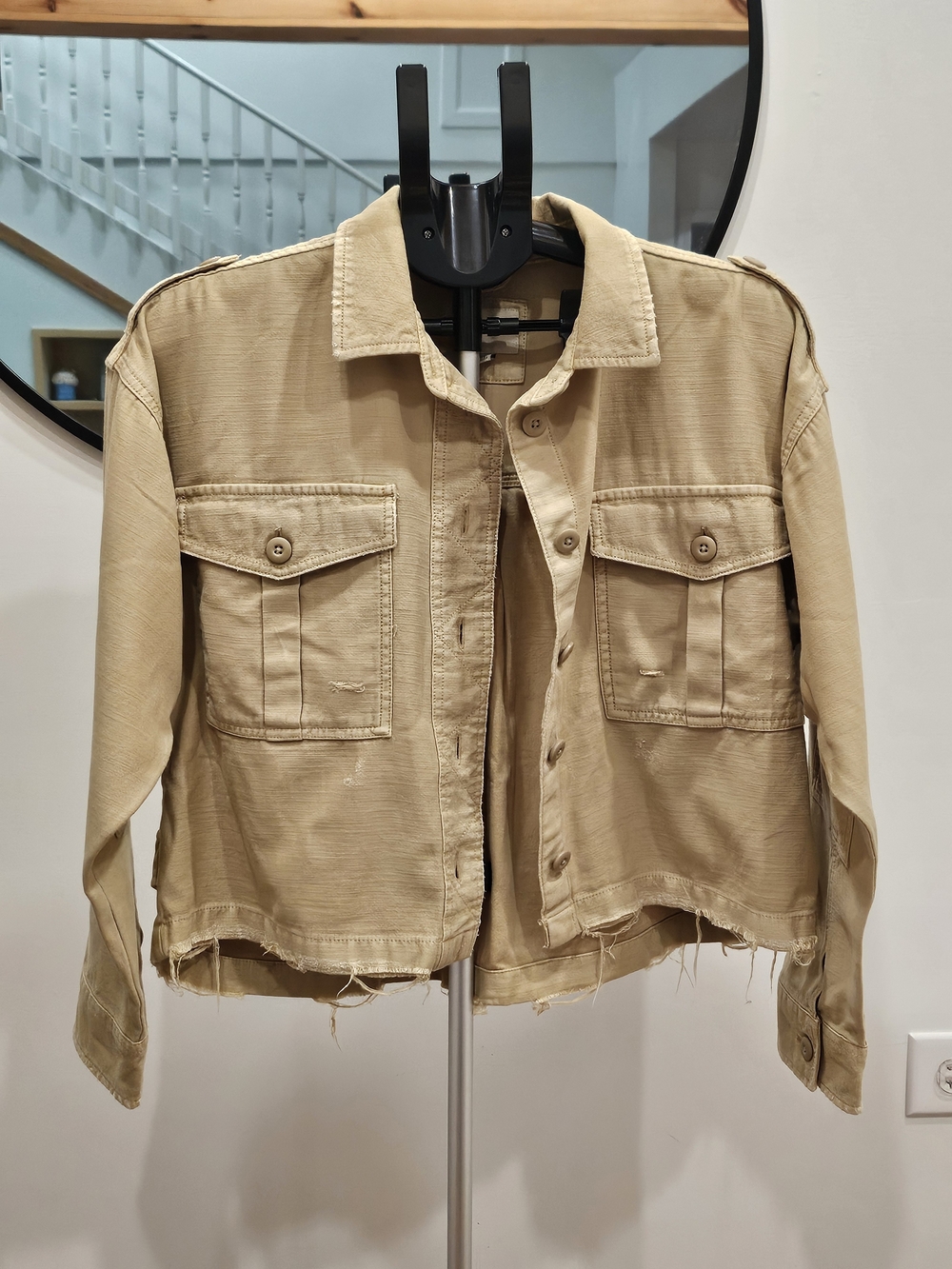 American Eagle Outfitters Beige Utility Jacket with Button Front